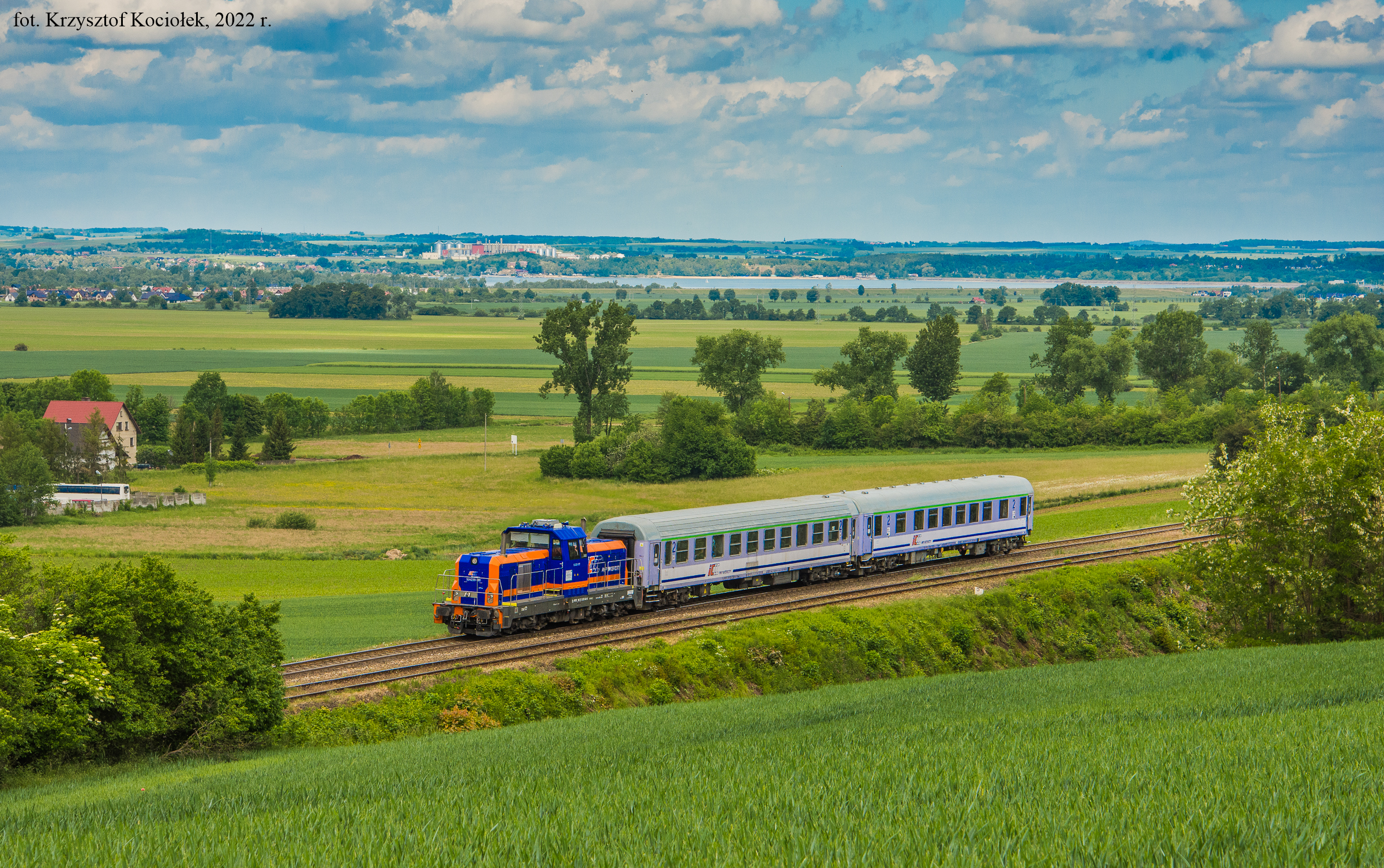 Kormoran z Jeziorem Nyskim w tle