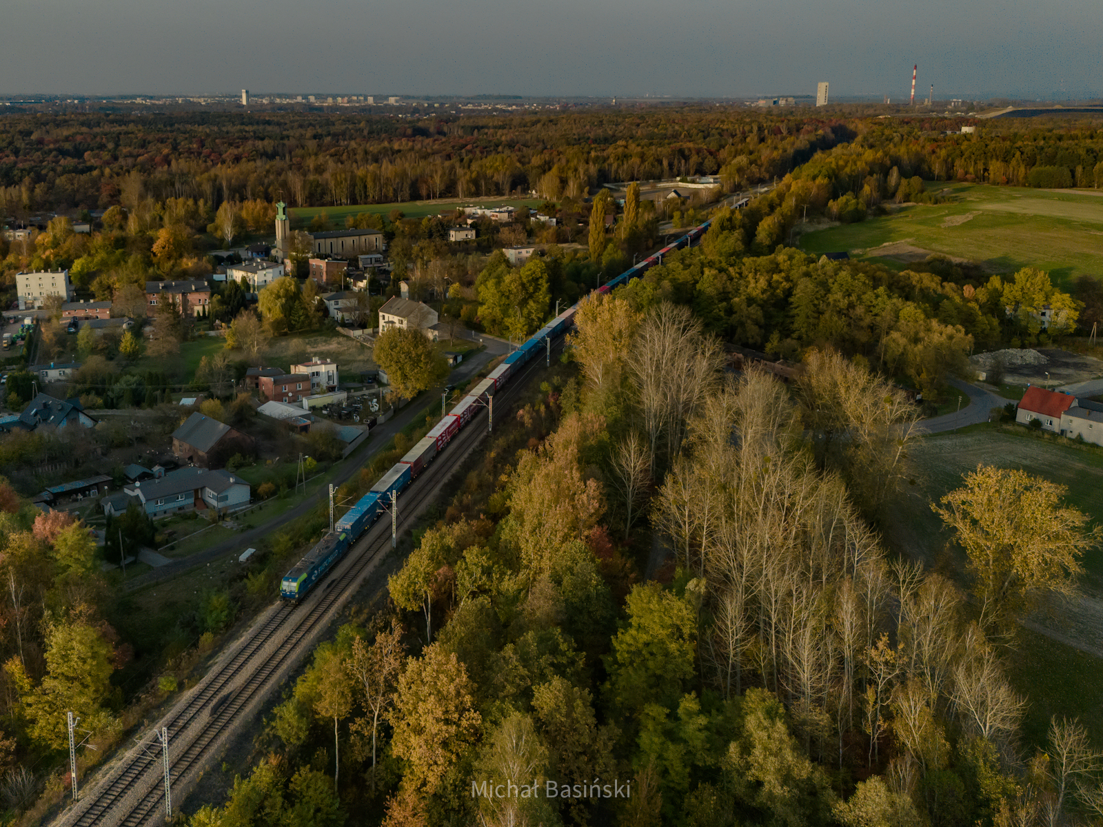 Jesienny Vectron przy zachodzie słońca
