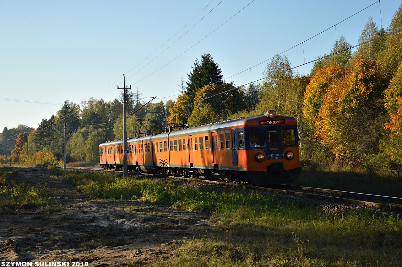 Jednostka EN57-1383 na szlaku Morąg - Żabi Róg